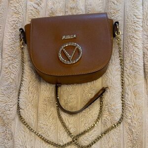 Mario Valentino Tan Crossbody Bag with Gold Chain